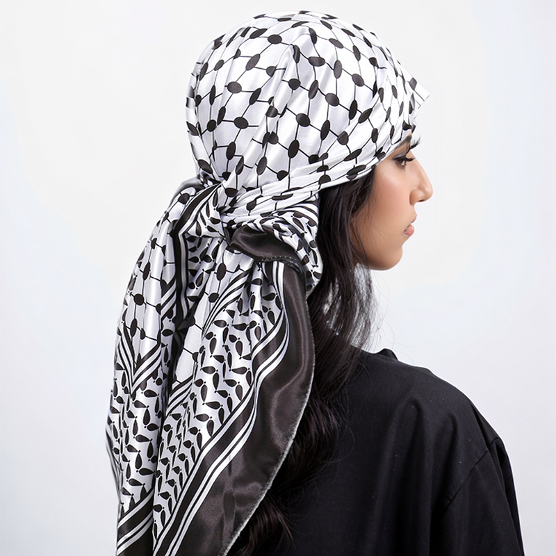 Foulard carré en Satin de soie arabe pour femmes musulmanes, imprimé numérique, élégant, décontracté, bandeau pour cheveux, 90x90cm, nouvelle collection