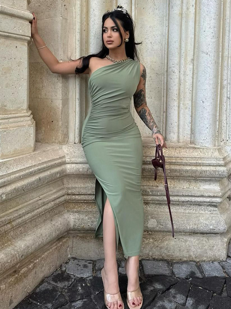 Robes longues sexy fendues noires sans manches dos nu pour femmes, robes d'été élégantes à épaules dénudées pour soirées et clubs