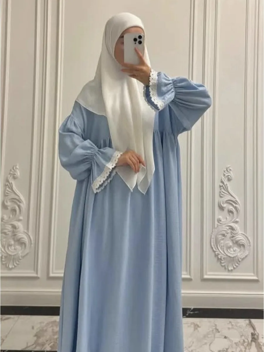Femmes Robe de prière Abaya dentelle manches évasées Robe longue modeste dubaï Eid musulman Jalabiya Ramadan fête maroc caftan robes arabe