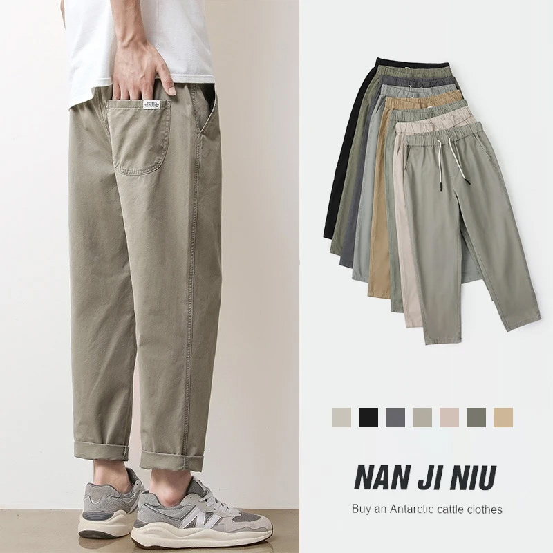 Pantalon chino décontracté pour homme, été, haute qualité, 95% coton, respirant, couleur unie, taille élastique, style Amekaji