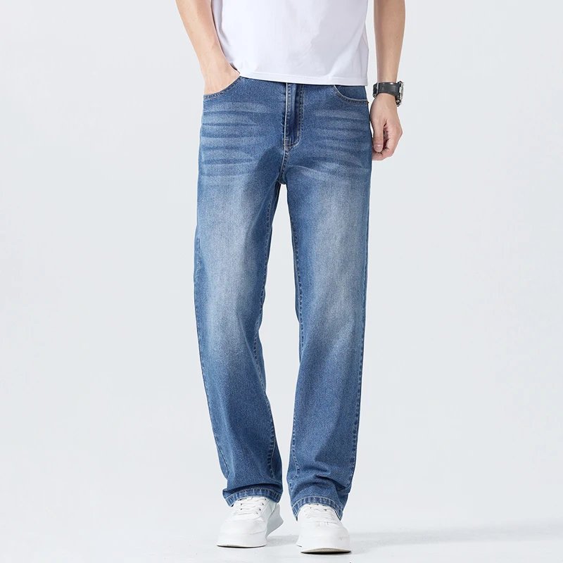 Jean droit fin d'été pour hommes, pantalon doux et respirant, marque masculine, confortable, Business, pantalon en Denim ample