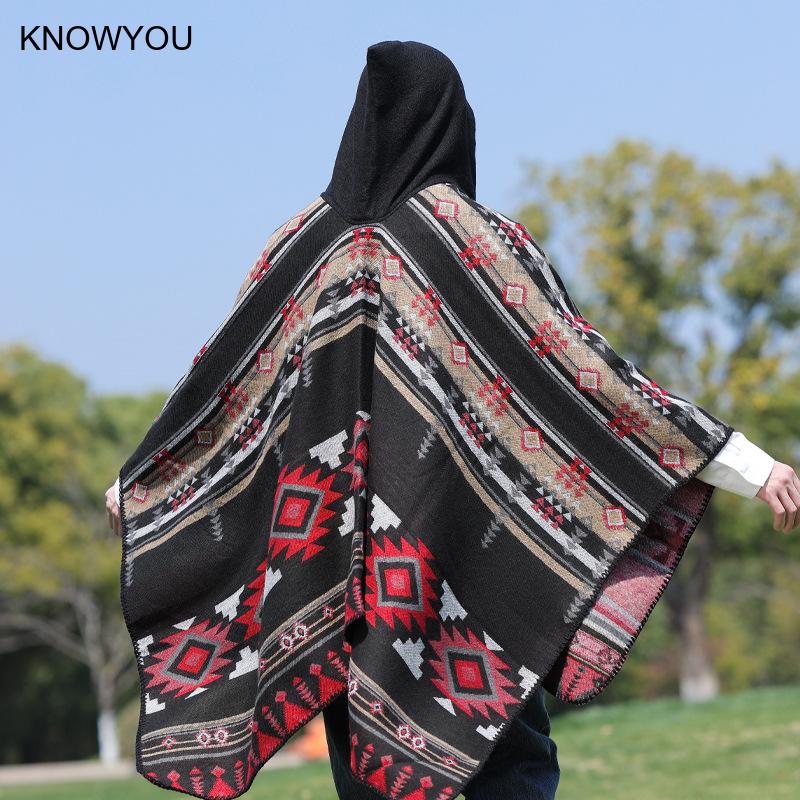 Hommes automne hiver épaissi Pashmina imprimé cape cachemire artificiel Style National voyage châle écharpe mâle Ponchos Capes