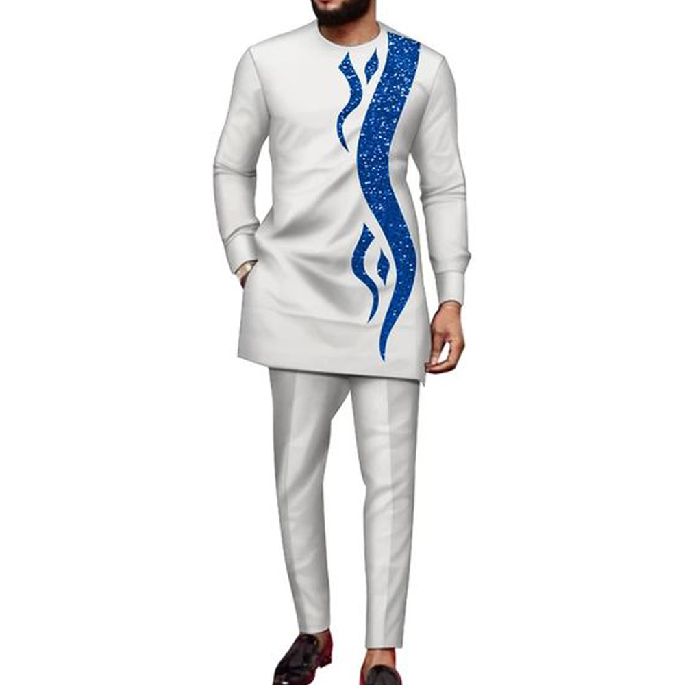Ensemble Kaftan pour homme, costume Kaunda, haut à col rond à manches longues, pantalon, tenue traditionnelle africaine pour homme, ensemble de vêtements 2 pièces, ensembles de mariage, décontracté
