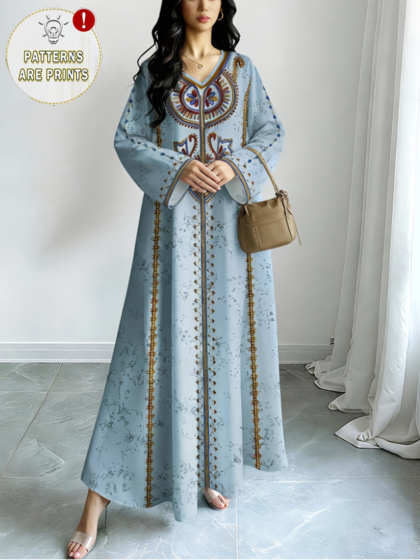 Robe longue élégante du Moyen-Orient, grande taille, imprimé ethnique, confortable et ample, pour femme, idéale pour le quotidien, les loisirs et les vacances, taille S