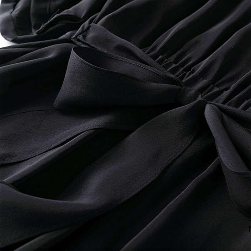 Robe Maxi en soie pour femmes, 100% crêpe de mûrier, couleur unie, noir, col en V, taille ceinturée, robe longue élégante, grand ourlet, M L XL MM891