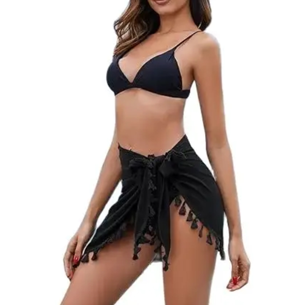 Femmes Sarong Coverups Sexy court maillot de bain en mousseline de soie jupe portefeuille plage maillot de bain Cover Ups avec des glands maillots de bain
