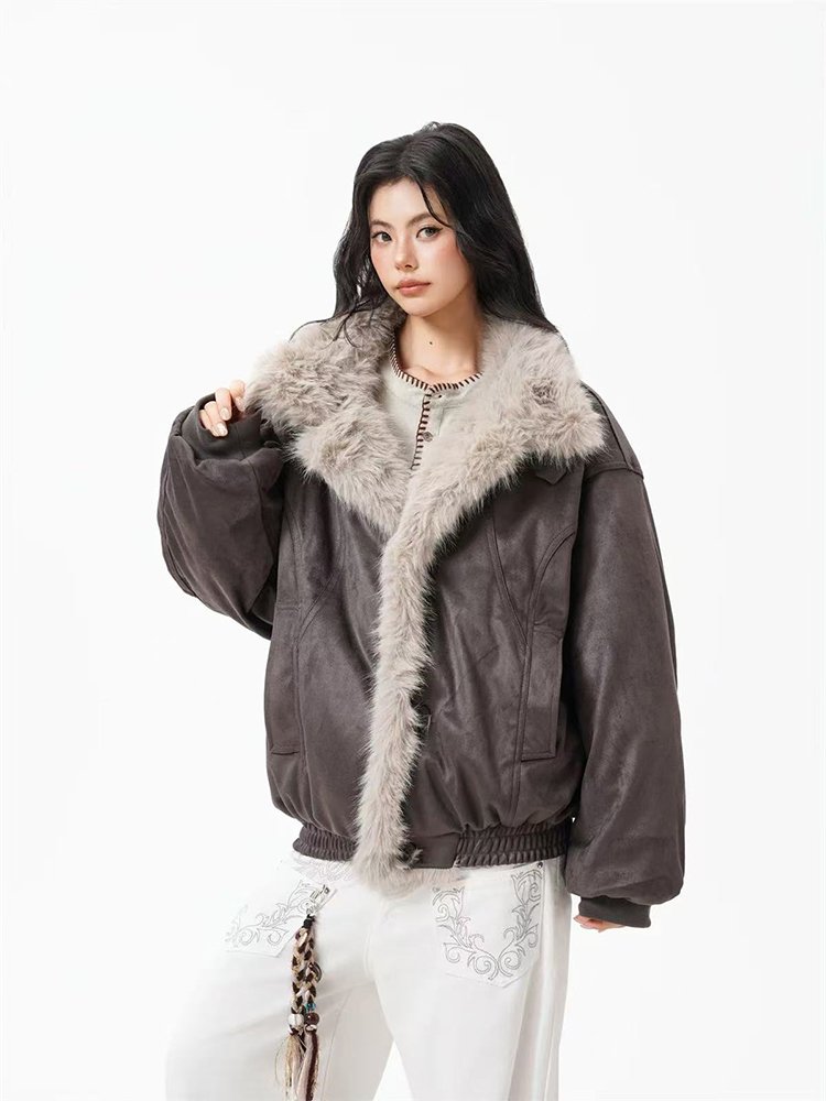 Parka à col en fourrure pour femme, Streetwear américain ample, manteaux polaires, Bf Harajuku, simple boutonnage, vêtements d'extérieur chauds, Y2K, nouvelle collection hiver