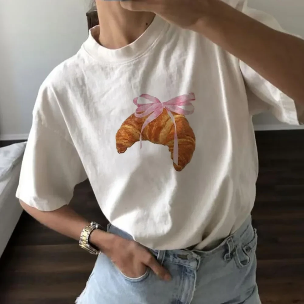 Mode américaine Ins personnalité Simple imprimé T-shirt en été Y2K pain rose mignon femmes Style vêtements haut à manches mi-longues