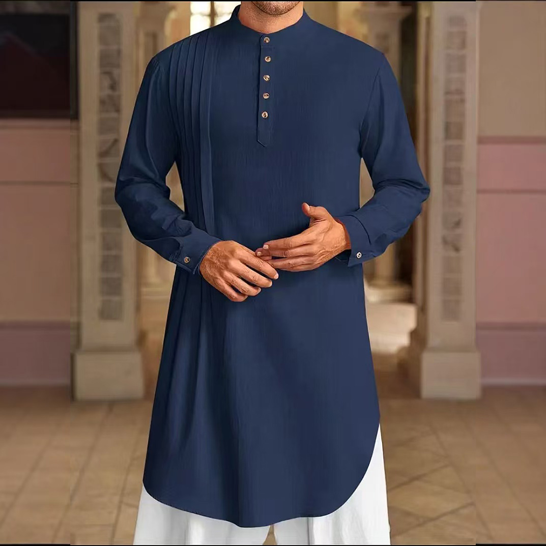 Robe musulmane pour hommes vêtements à manches longues 100% coton pull caftan Robe hommes Jubba Thobe Pakistan saoudien arabe Caftan haut islamique