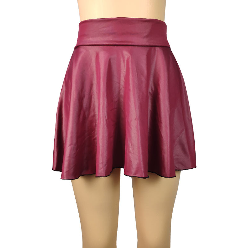 Demi-jupe texturée en Faux cuir taille haute pour femmes, jupe trapèze polyvalente et basique, jupe parapluie, Mini jupe Sexy et Slim