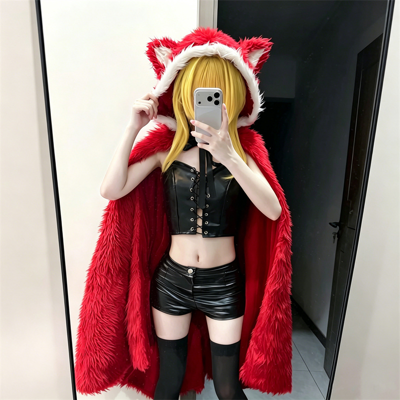 Costume de cosplay Black Souls pour femme, ensemble complet avec cape à capuche rouge Reke, corset et short, pour Halloween et fêtes quotidiennes