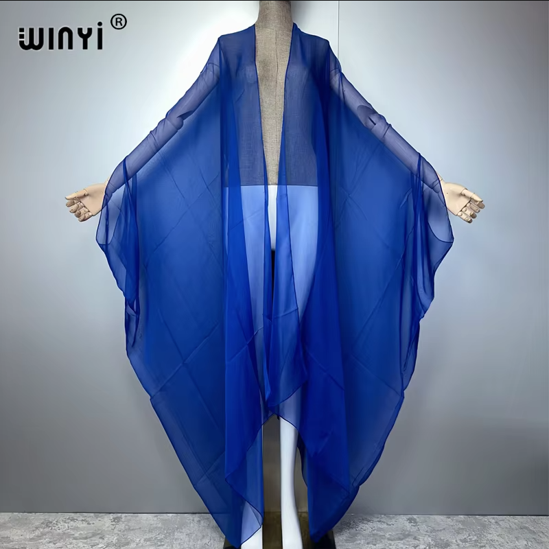 WINYI Kimono de défilé pour femme, imprimé, à ourlet bouffant, manteau à manches longues, cardigan, abaya, vêtement de plage de luxe de Dubaï, robe bohème, caftan