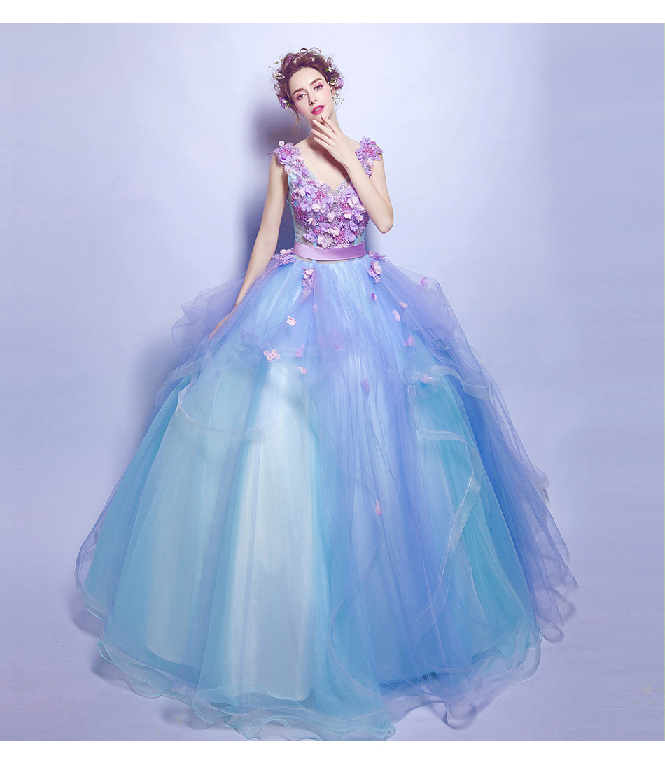 Robe de Mariée Longue Bouffante Brodée, Tenue de Spectacle, de Remise de Diplôme, de ixd'Anniversaire, de Demoiselle d'Honneur, de Bal