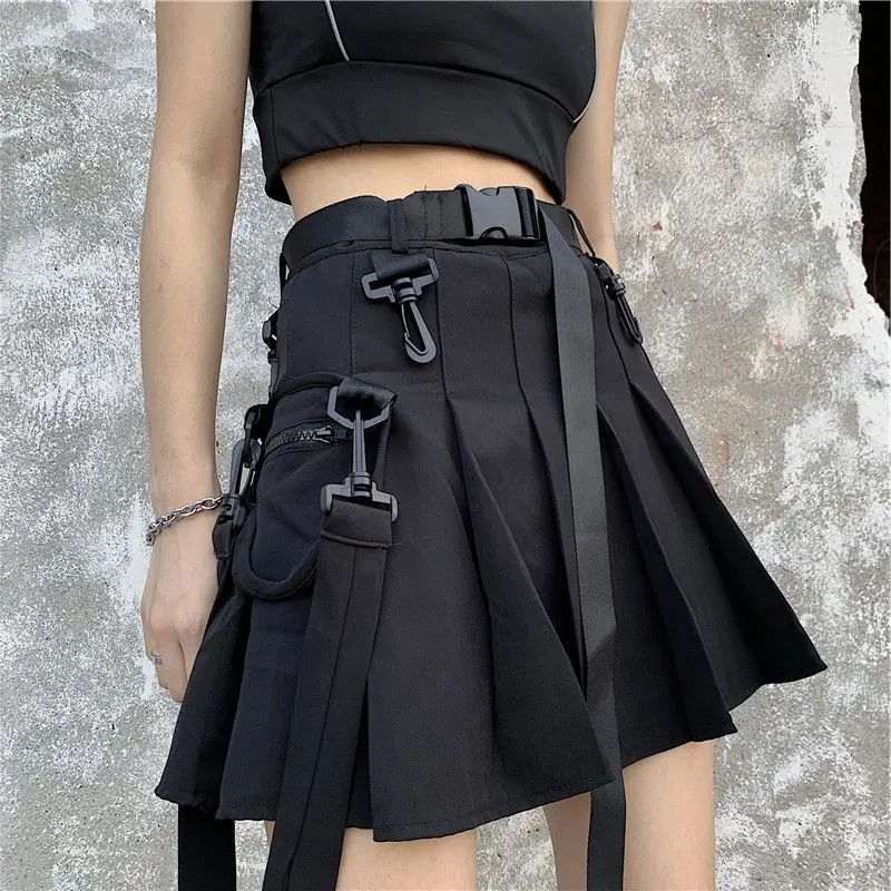 Jupe noire pour femme, style Harajuku, tendance, jupe plissée taille haute, jupe courte