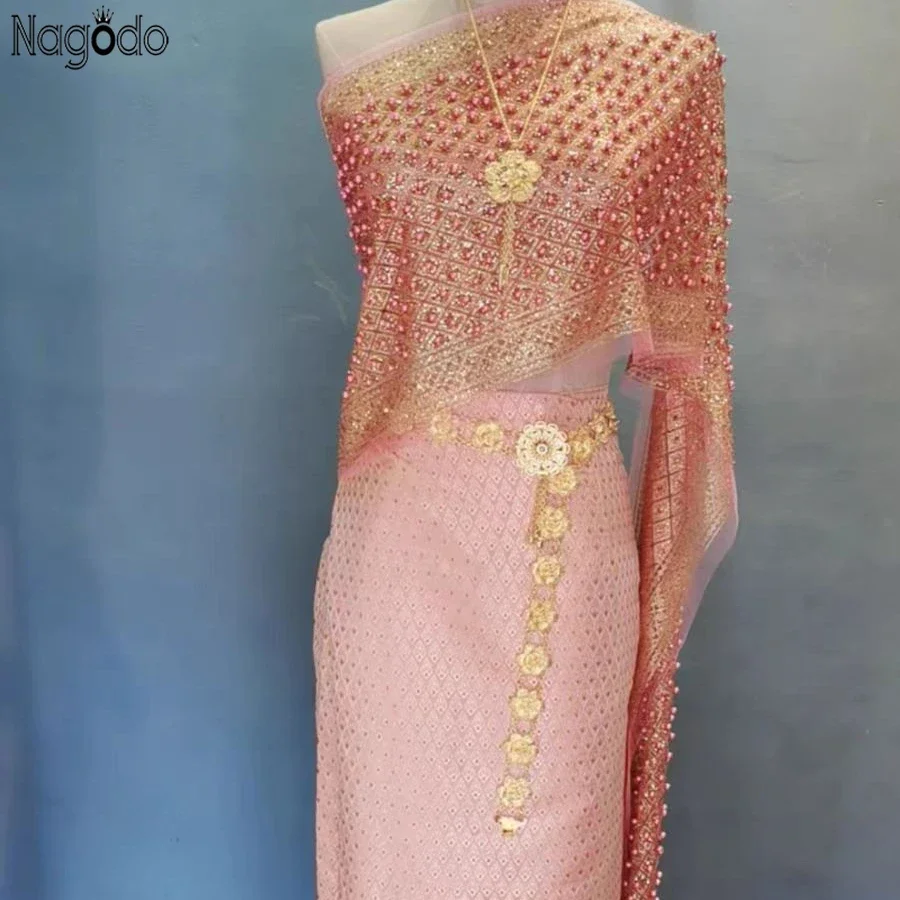 Robe thaïlandaise pour femmes, été 2026, costume Dai à une épaule, rouge étoilé, vêtements asiatiques vietnamiens, robes traditionnelles thaïlandaises