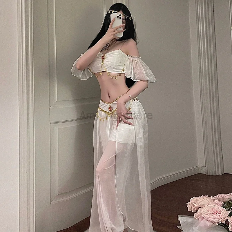 Costume de danse du ventre arabe exotique pour femmes, tenue de princesse Jasmine, déguisement de carnaval, robe de soirée sexy, costume d'Halloween