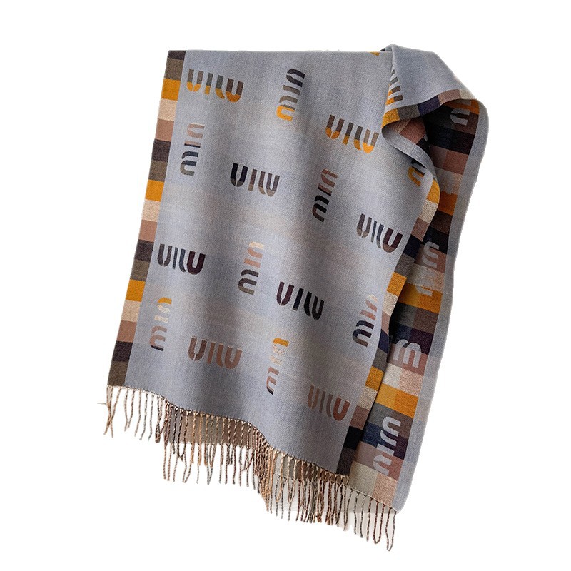 Écharpe-châle vintage à motif jacquard à carreaux pour femmes, double face, imitation cachemire, à franges, longue, épaisse et chaude, pour le cou.