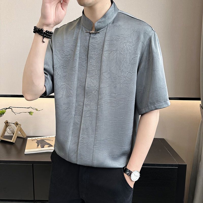 Nouveau Chinois glace soie à la mode marque belle chemise d'été à manches courtes pour hommes 2025 nouveau