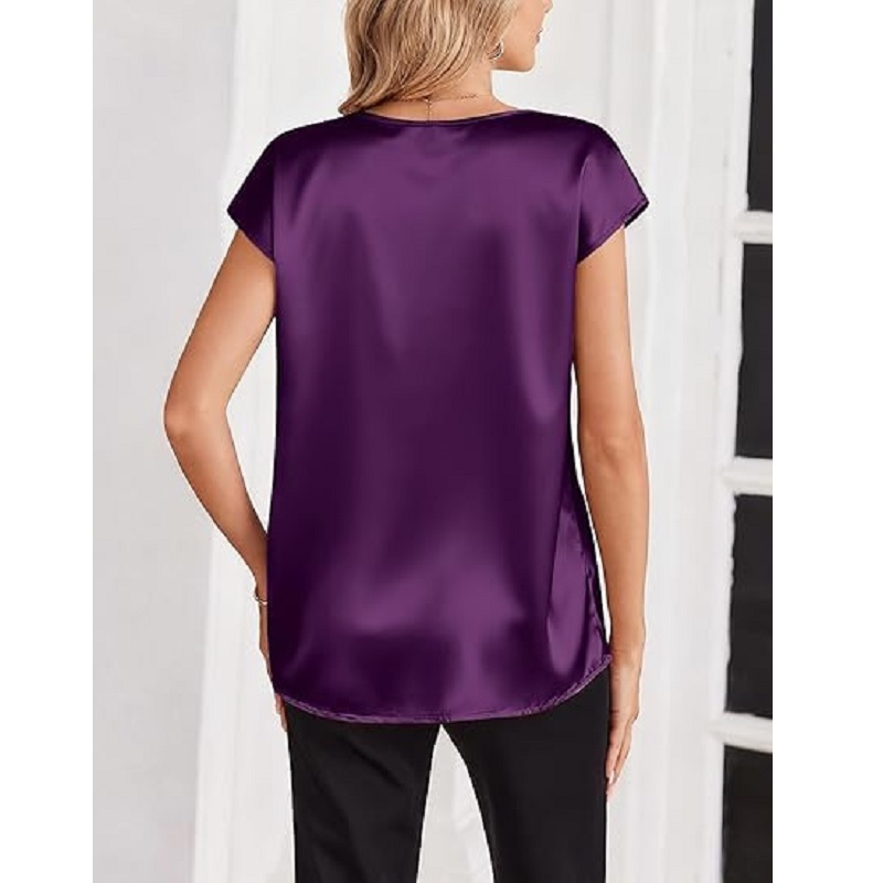 Nouvelle chemise en satin d'été 2026 pour femme, à manches courtes et col en V, chemisier ample et soyeux pour le bureau, Blusas De Mujer