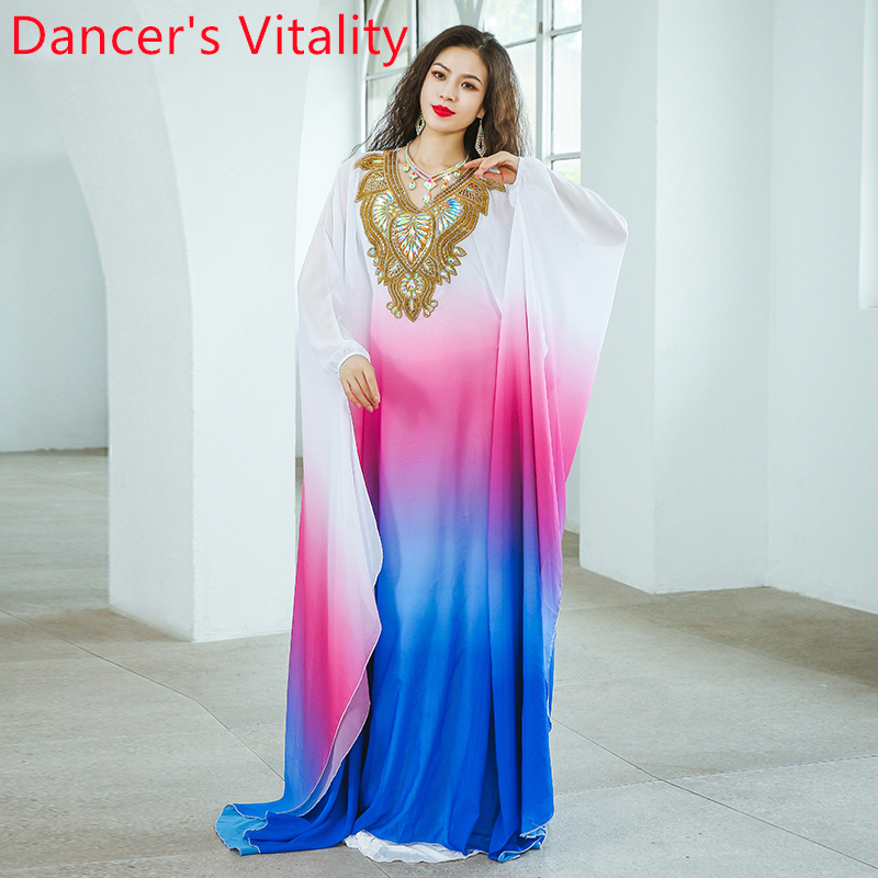 Robes de danse du ventre avancées élégantes dégradées de couleur Khaleegy Robe adulte femme danse orientale compétition Costumes d'attente