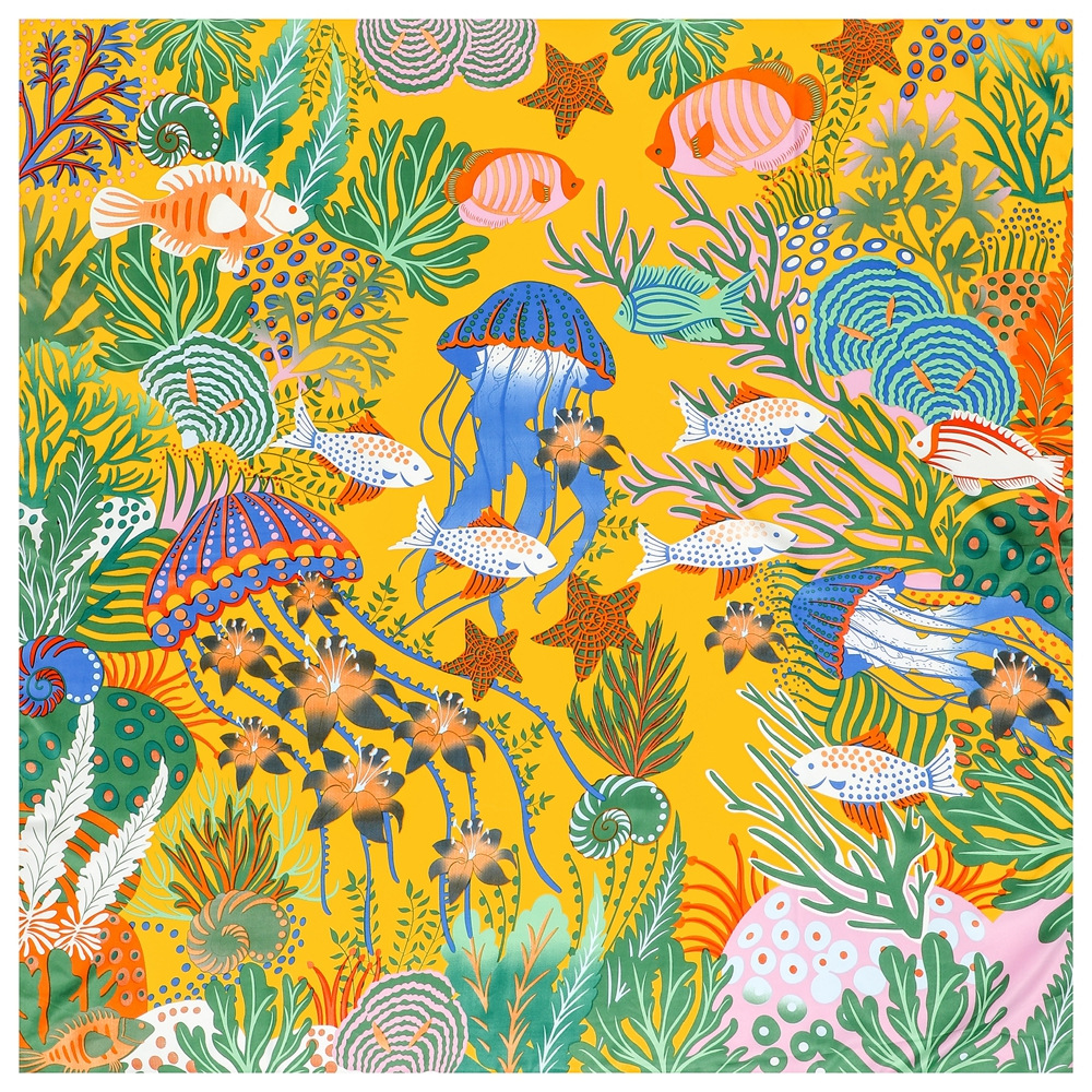130*130 cm 100% Foulard en soie sergé femmes carré Bandana châle le monde sous-marin imprimé foulards femme Foulard foulard