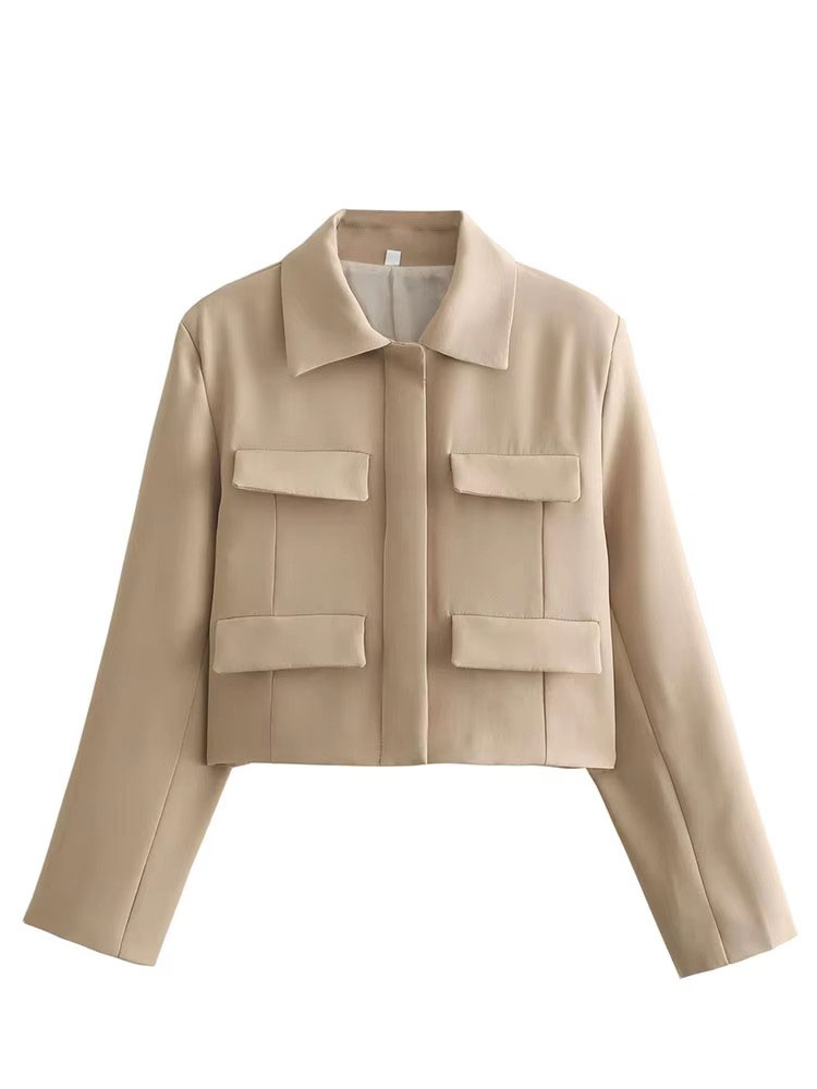 HH printemps veste pour femmes mince recadrée manteau élégant solide à manches longues veste avant rabat poche vêtements d'extérieur mode Streetwear