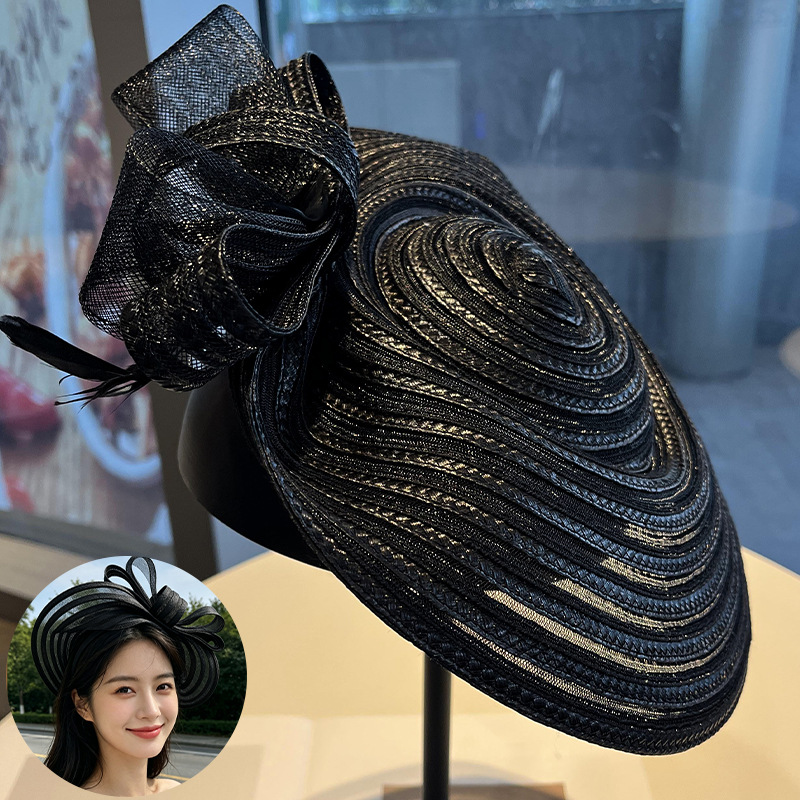 Élégant chapeau en maille tressée rétro polyvalent haut de gamme pour femme, accessoire de fête, décoration printemps-été