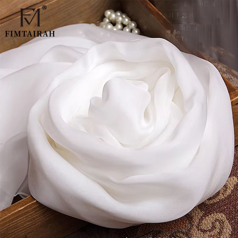 Écharpe en soie pure et véritable pour femme, foulard pour femme, blanc, solide, document, marque de luxe, automne, hiver, printemps, été, 600, 100%