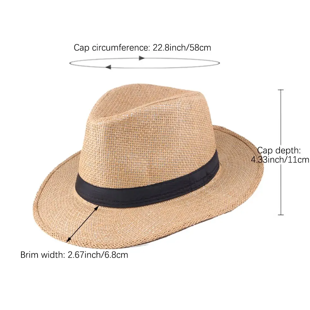 Chapeau de paille Panama pour homme, style cowboy, à large bord, pour la plage et l'été