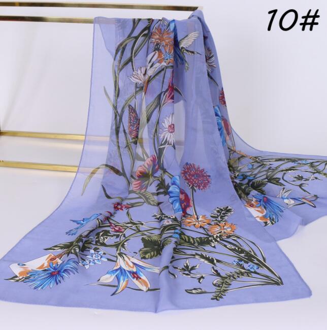 Foulard en mousseline de soie imprimé floral pour femme, écharpe ronde longue et douce, châle de simulation, écharpe de plage élégante, mode, injplanchers f