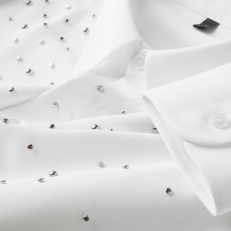Chemise à manches longues pour homme décorée de strass, chemise de soirée à rivets, chemise de cérémonie, chemise décontractée pour affaires, Camisa Masculina
