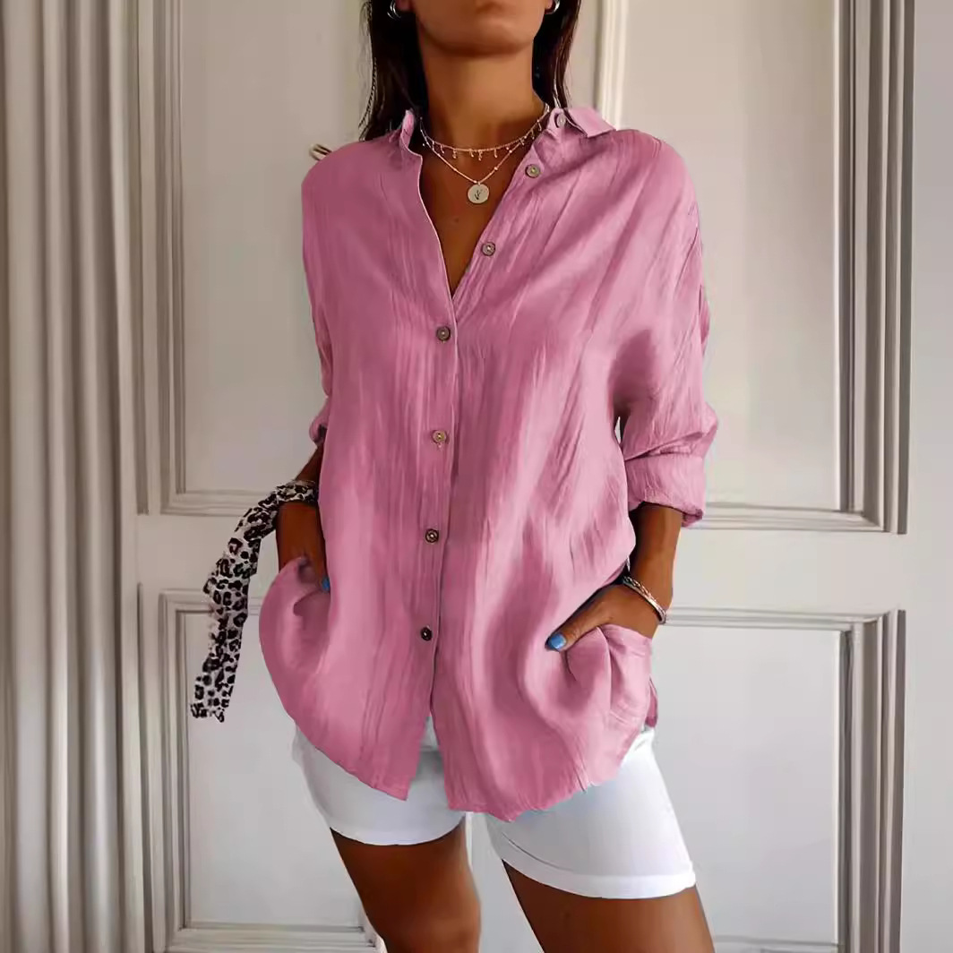 Chemise à revers à manches longues pour femmes, chemise à boutonnage simple, chemisiers en Y pour femmes, chemise décontractée pour documents, monochromatique, marron, noir, blanc, nouvelle mode