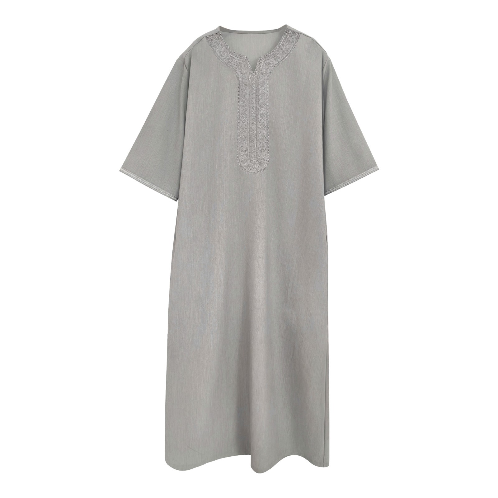 T-shirts de Style ethnique pour hommes, vêtements musulmans, bordure, manches mi-longues, Robe brodée, hauts d'entraînement National