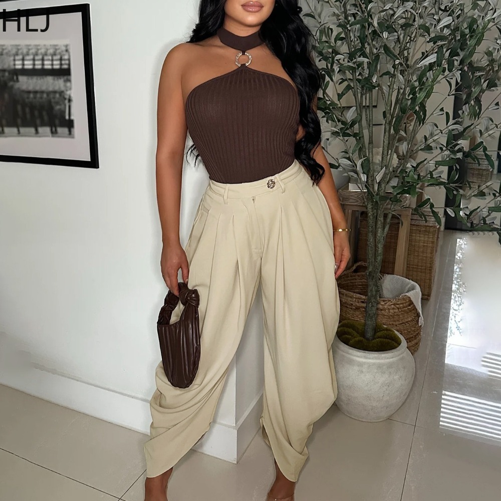 HLJ mode ample fleur bourgeon pantalon femmes couleur unie froncé Patchwork taille haute pantalons longs femme Streetwear pantalon 2025 nouveau