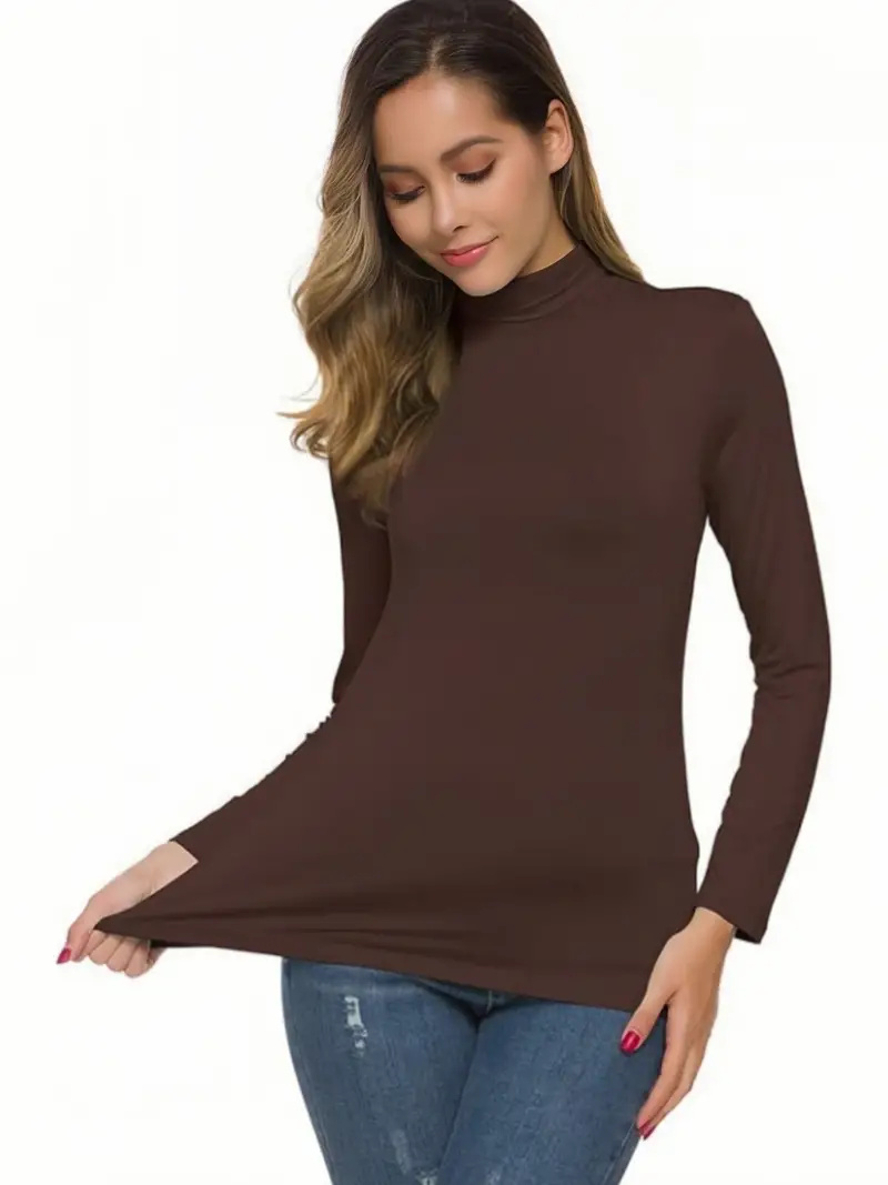 Ensemble T-Shirt à col roulé pour femmes, hauts décontractés à manches longues en tricot doux pour le printemps et l'automne, essentiels de placard de base élégants