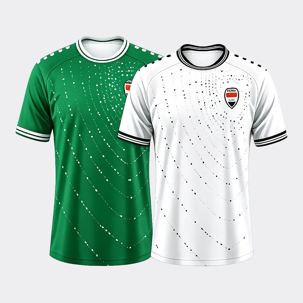 Maillot de football style Irak 2026 – Séchage rapide, respirant, vert et blanc – T-shirt décontracté pour fans, sports de plein air et streetwear