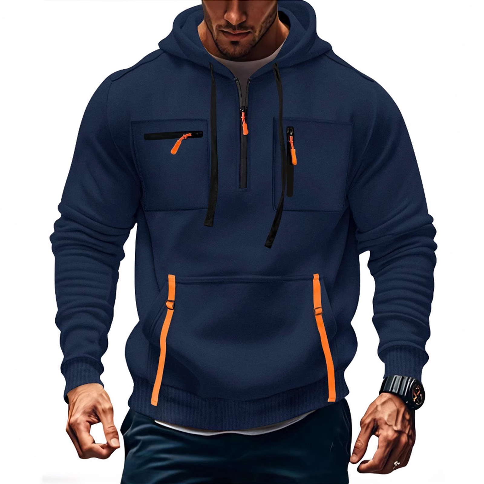 Sweat à capuche décontracté pour homme 2025 – Nouvelle mode avec poches et fermeture éclair – Couleur unie – Coupe ample – Idéal pour la course en extérieur et le streetwear