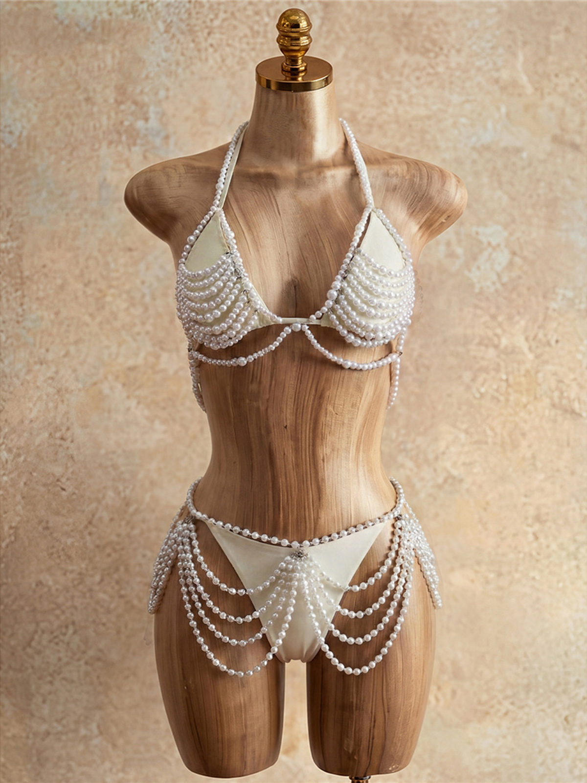 Ensemble bikini quatre pièces 2026 avec perles et perles de culture, maillot de bain halter pour femme, tenue de plage V8223