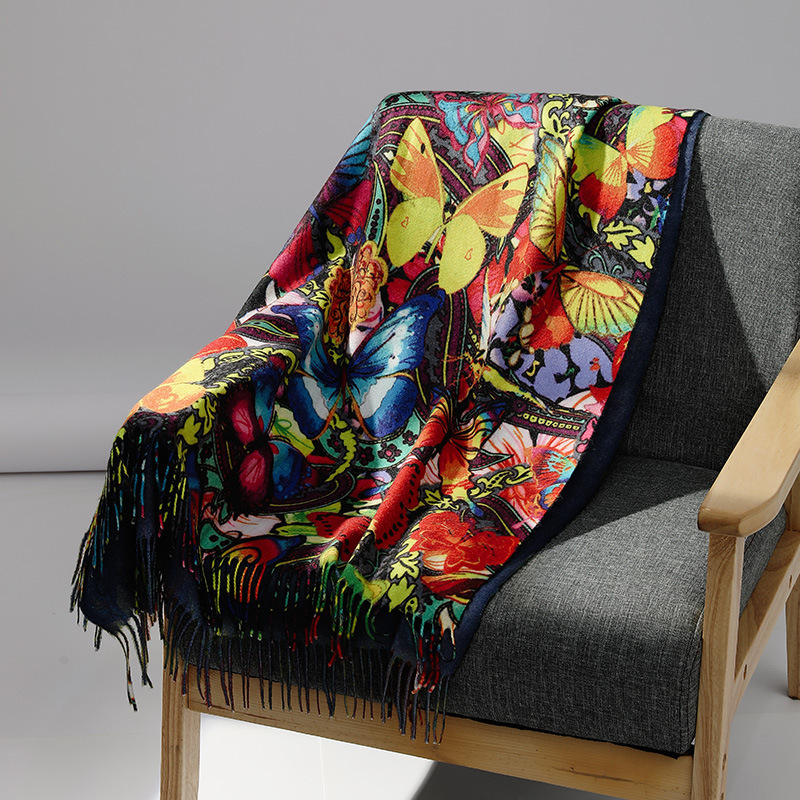Écharpe en cachemire pour femme, châle imprimé Pashmina, couverture, écharpes, enveloppes, peinture à l'huile, marque de luxe, chaud, hiver