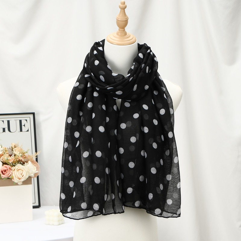 Écharpe longue à pois en laine de Bali, châle, nouveau foulard arabe, hijab noir et blanc