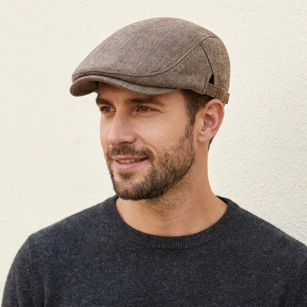 Béret en coton simple pour homme, style britannique, chaud, en laine, casquette à visière respirante, chapeau de newsboy, automne et hiver