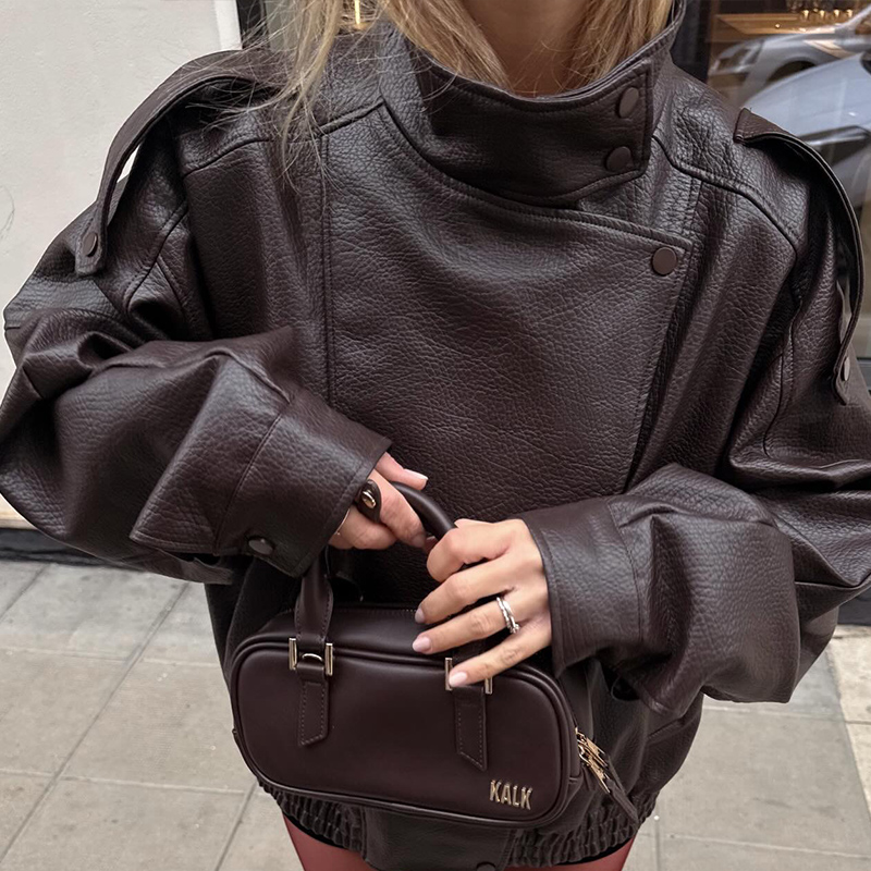 Veste femme 2025 nouvelle mode automne noir à manches longues galets Faux cuir veste moto Style personnalité dames veste