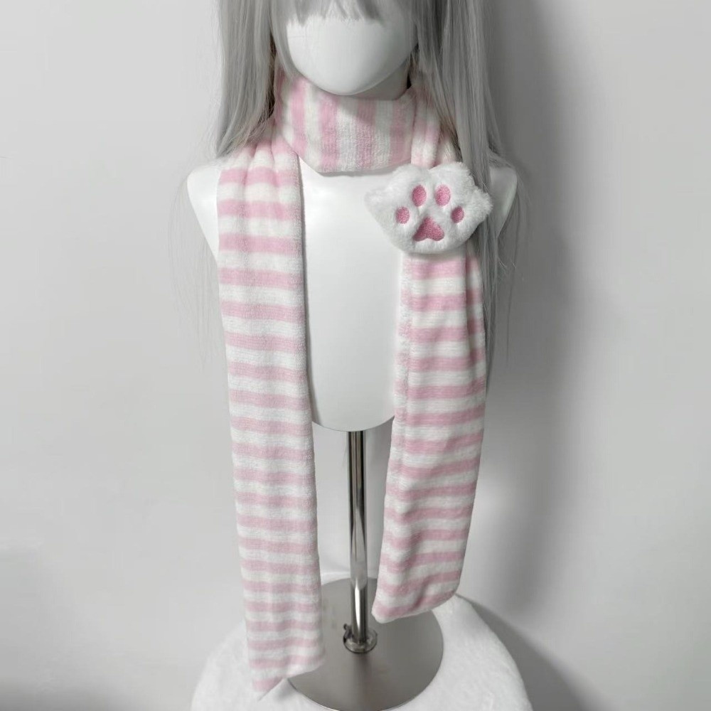 Écharpe tricotée d'hiver tendance Y2K, écharpe chaude à rayures, écharpe douce Kawaii à pattes de chat pour fête