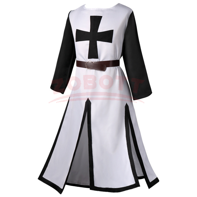 Ensemble de surchemise de chevalier templier médiéval pour homme, tunique de guerrier de la Renaissance avec ceinture, tenue de cosplay d'Halloween