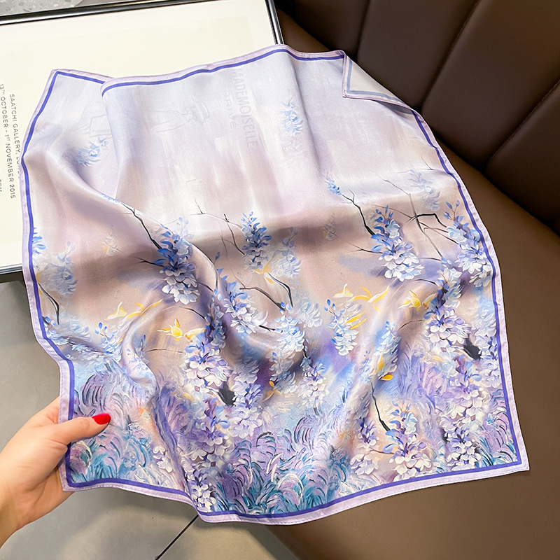 Foulard en soie véritable de mûrier pour femmes, 53cm, foulard de luxe, marque de peinture à l'huile, Style chinois et de peinture, printemps-automne, 100%