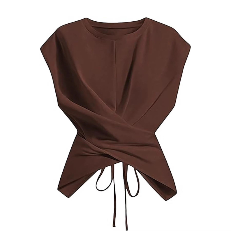 Hauts pour femmes : Débardeur à col rond et manches courtes, style Y2K, streetwear, taille ajustée, couleur unie, décontracté, élégant, pour le travail, coupe slim, Printemps 2026
