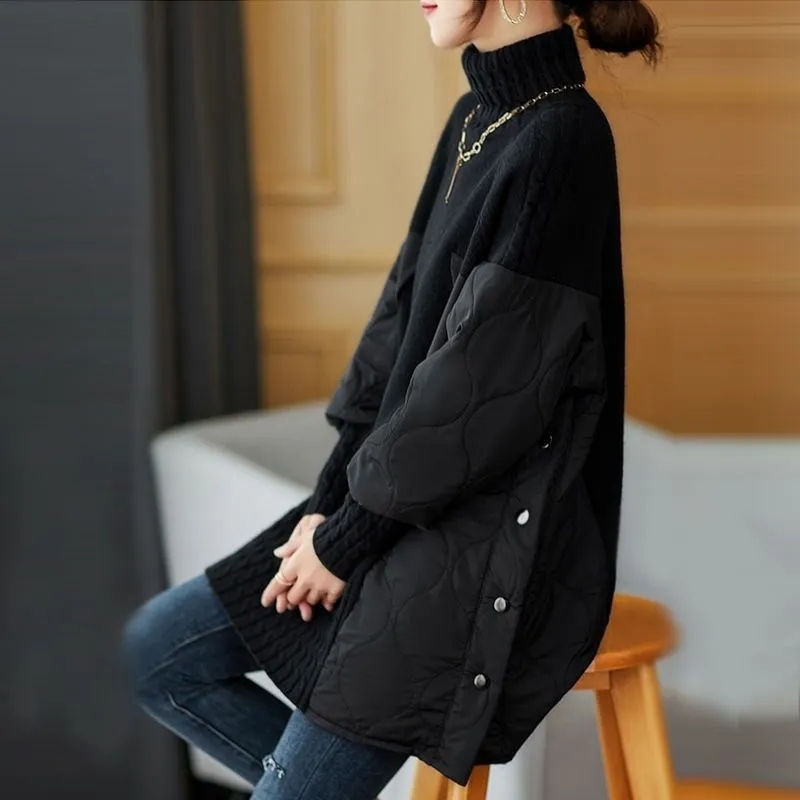 Manteau Parka d'hiver pour femmes, mode polyvalente, épissage, tricoté, vêtements d'extérieur, tempérament décontracté, veste pull pour dames, 2025