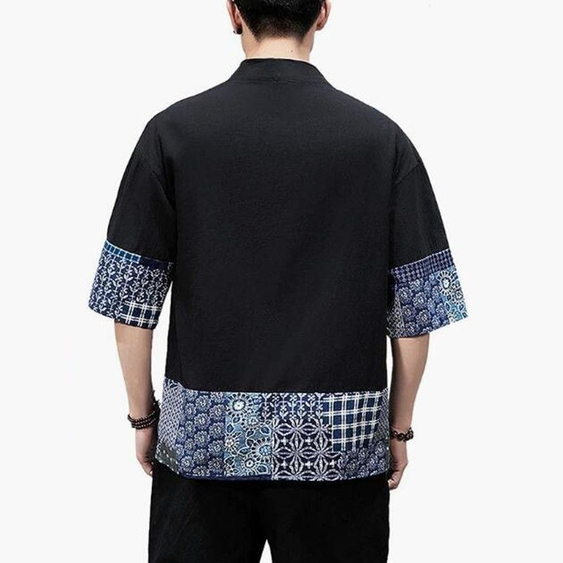 Cardigan Kimono japonais pour hommes, ample, en coton et lin, manches 3/4, ouvert sur le devant, chemise d'été décontractée