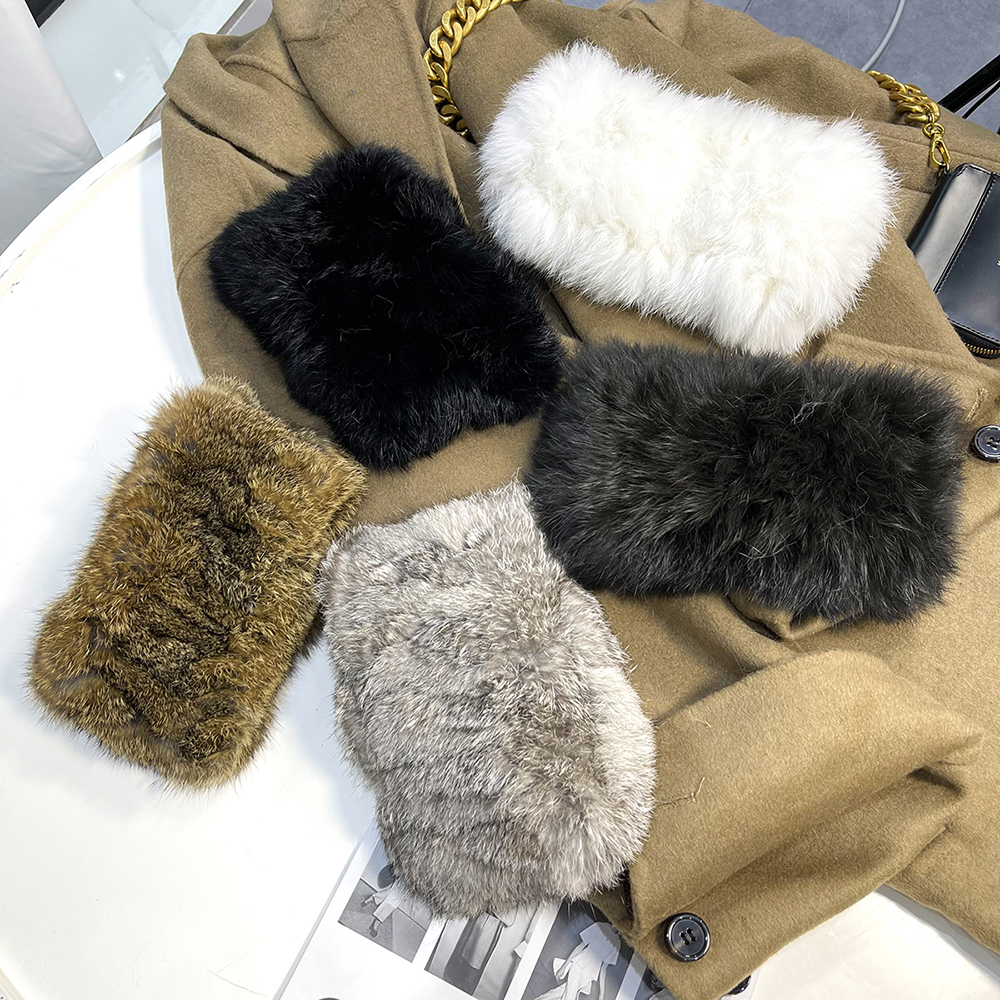 Hiver femmes vraie fourrure à la main extensible fourrure écharpe tricot véritable lapin fourrure bandeaux filles naturel fourrure anneau capot Snood foulards