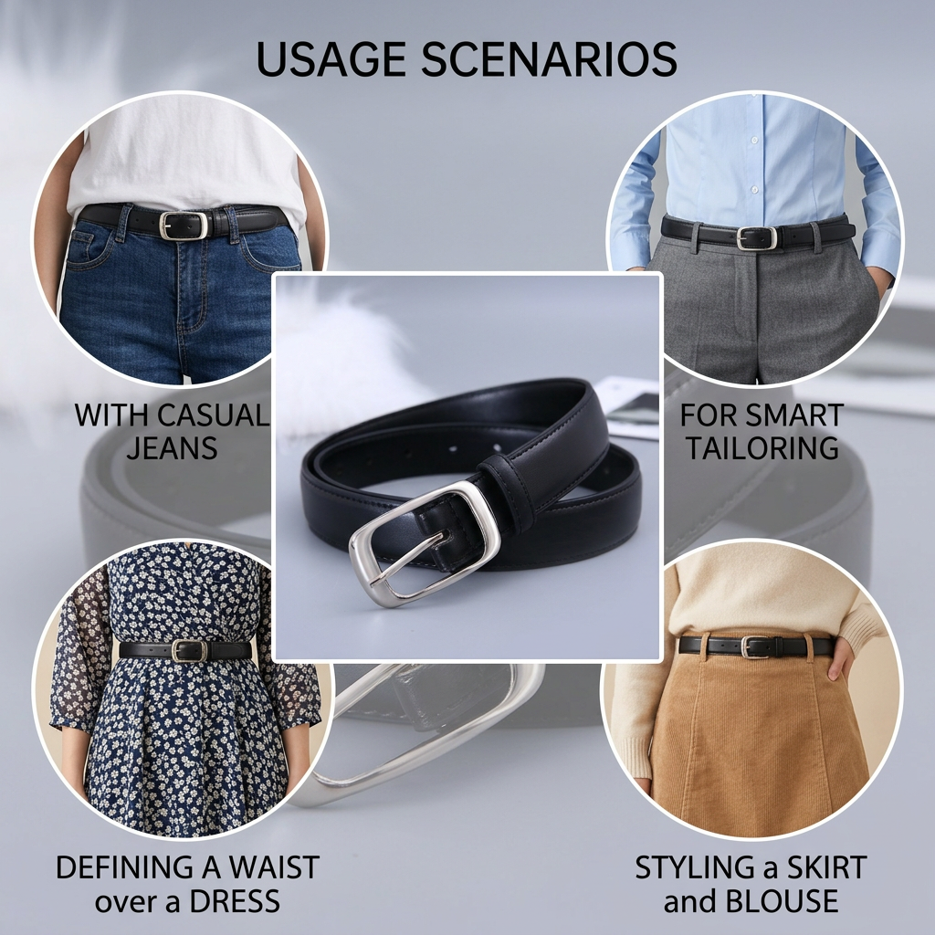 Ceinture pour femme en similicuir marron élégant avec boucle argentée, accessoire décontracté en jean pour le quotidien et le bureau, durable